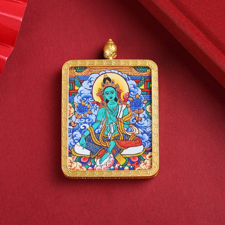 Green Tara Thangka Pendant Necklace